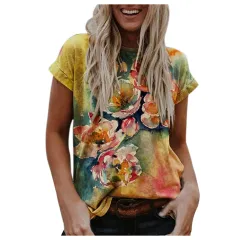 Street Hipster Pullover Print Loose Fit Short-sleeved Women's - Lotus-M - View 1