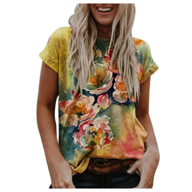 Street Hipster Pullover Print Loose Fit Short sleeved Women's Lotus M - Shop at LoveMi