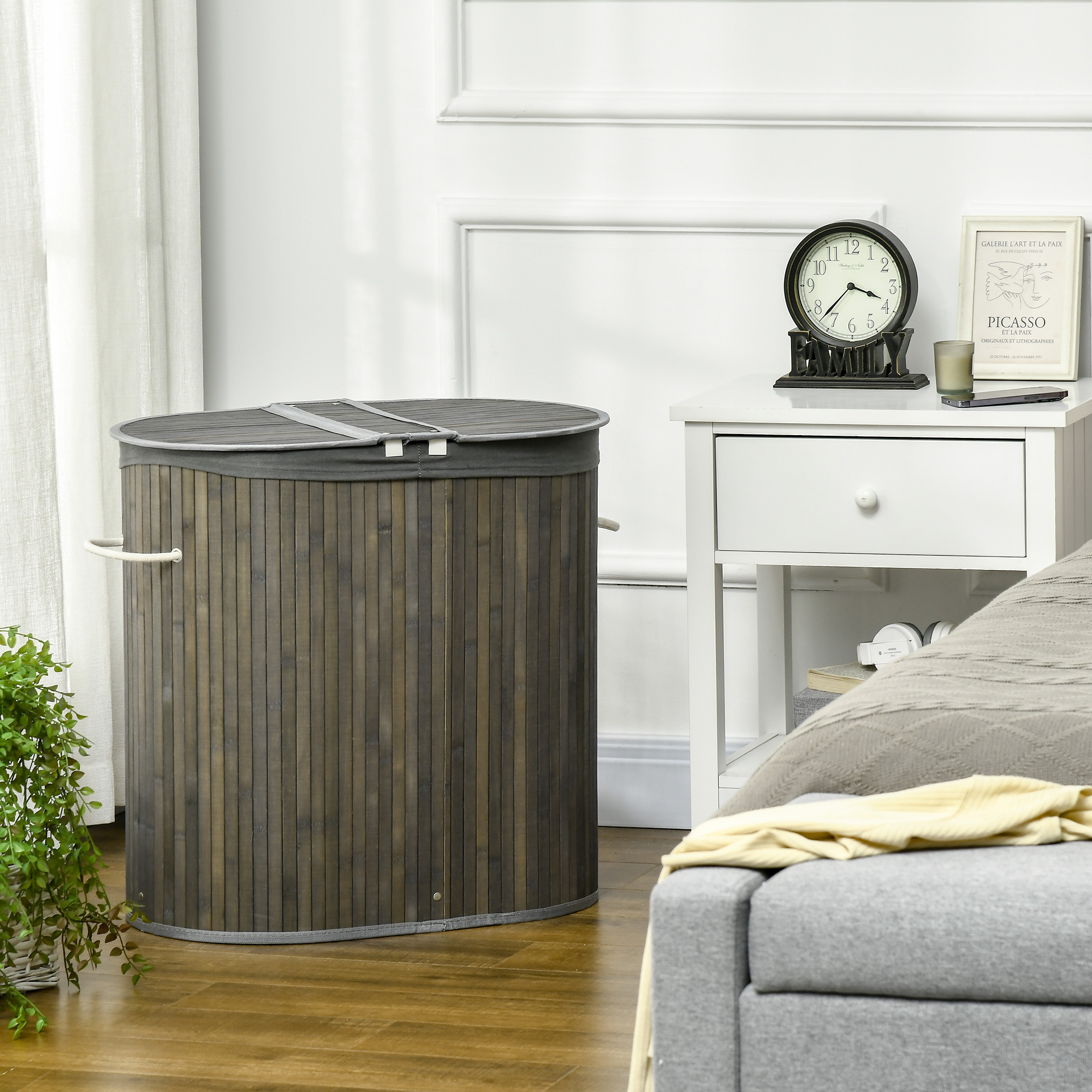Bamboo Laundry Basket With Lid, 100 Liters, Double-layer Compartments — image 6