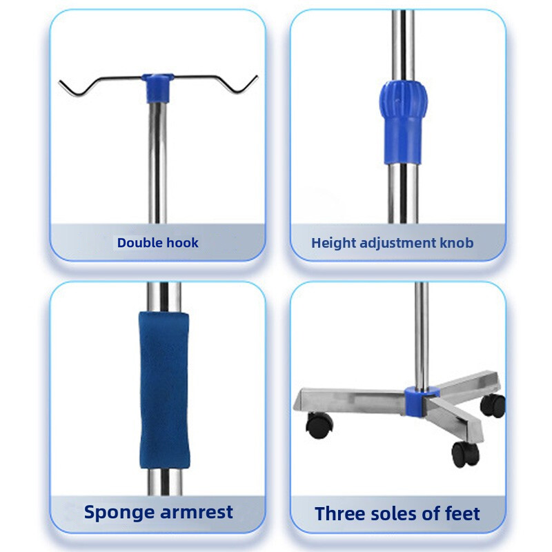 Adjustable IV Pole Stainless Steel IV Drip Stand With Wheels For Home Clinic Z 8