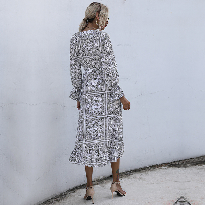 Irregular Dress With Printed Ruffles