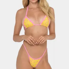 Female Split Digital Print Bikini Set - Pink - View 1