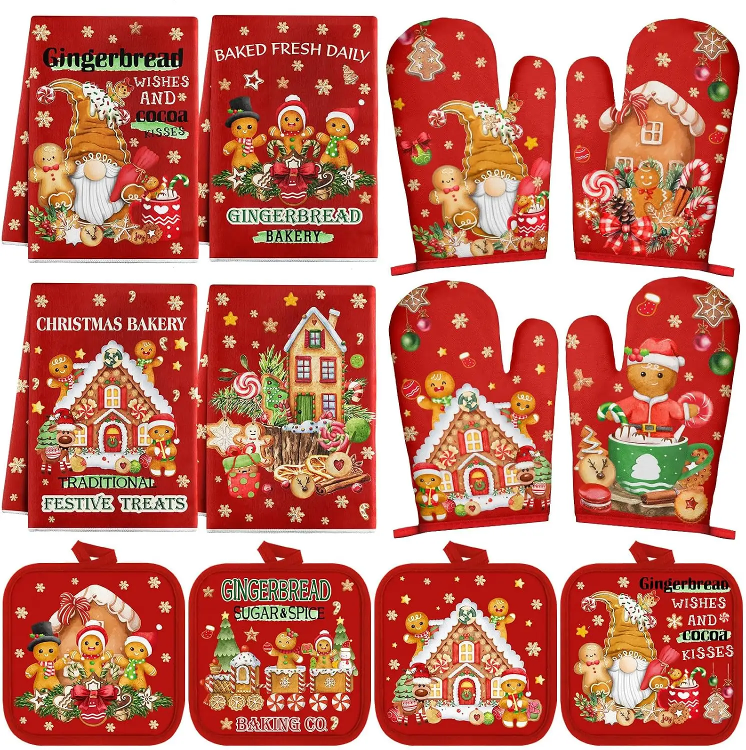 12 Pack Christmas Kitchen Accessories Set, Gingerbread