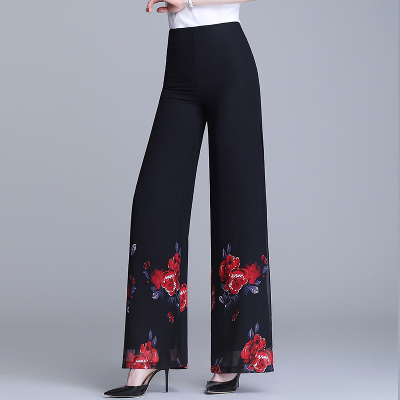 High Waist Slim Printed Wide Leg Pants