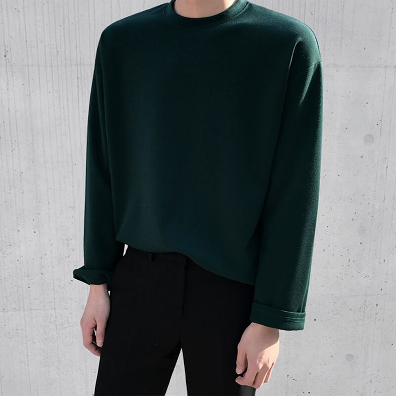 Solid Color Long Sleeve T-Shirt Men's Thin Trend Casual Loose