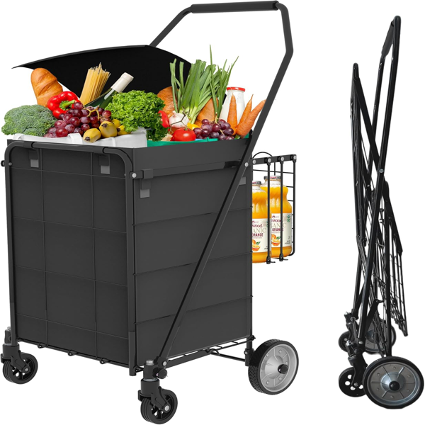 Shopping Cart Grocery Cart On Wheels Waterproof Bag Included, 10-min Assembly Utility Wagon, Lightweight Shopping Cart With Swivel Wheels For Grocery, Apartments, Laundry, Max Load 1 00 Lbs