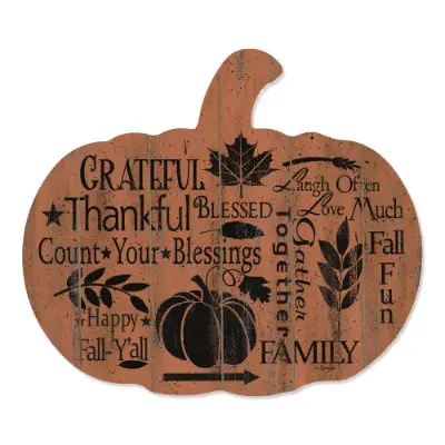 Grateful By Artisan Linda Spivey Printed On Wooden Pumpkin Wall Art
