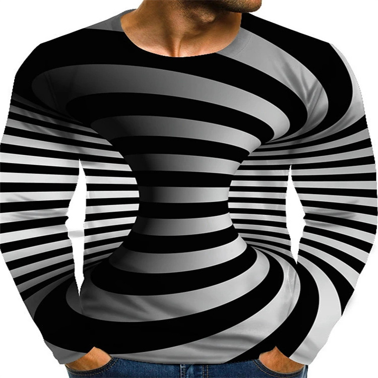 Men's Casual Optical Illusion Graphic Print Long Sleeve