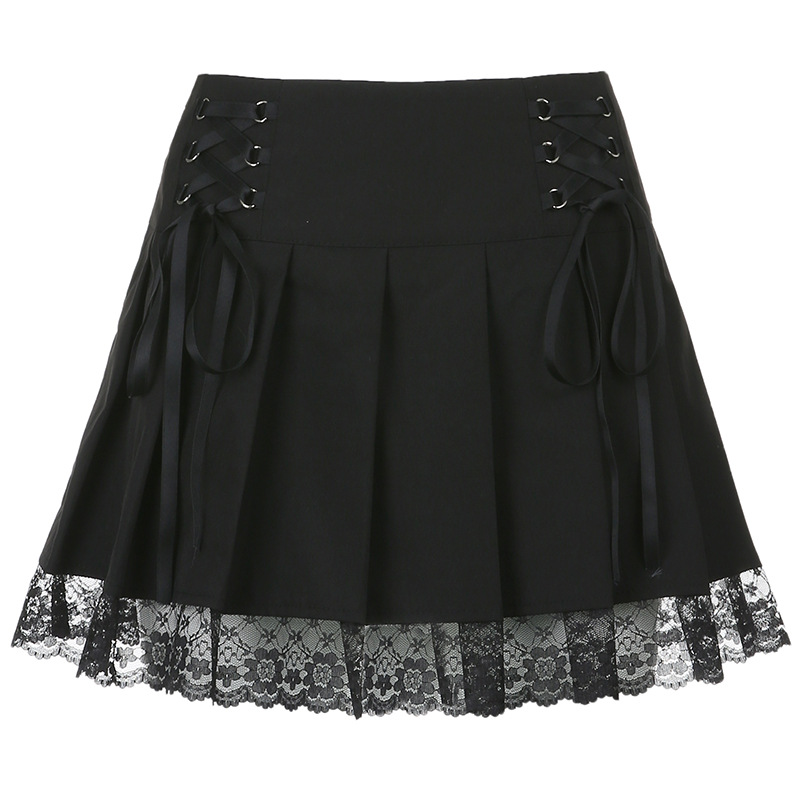 Title 2, Fashionable Black Short Skirt with Black Lace a...