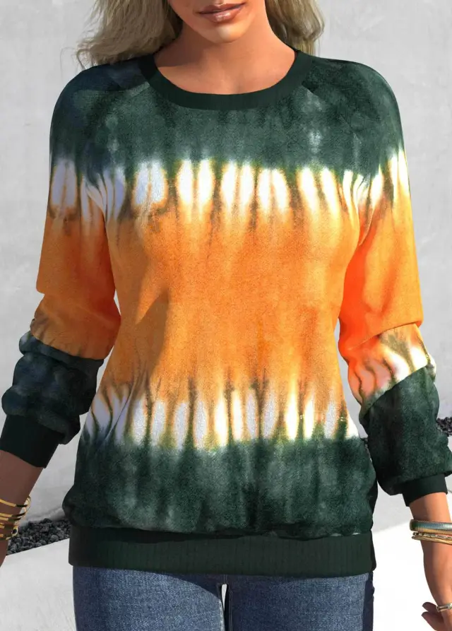 Women's Tie Dye Print Crew Neck Raglan Casual Loose Sweatshirt Element5 - Shop at LoveMi