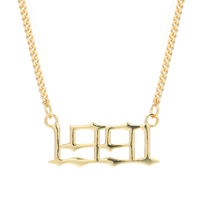 925 Silver Retro Hollow Ins Simple Birthday Year Necklace