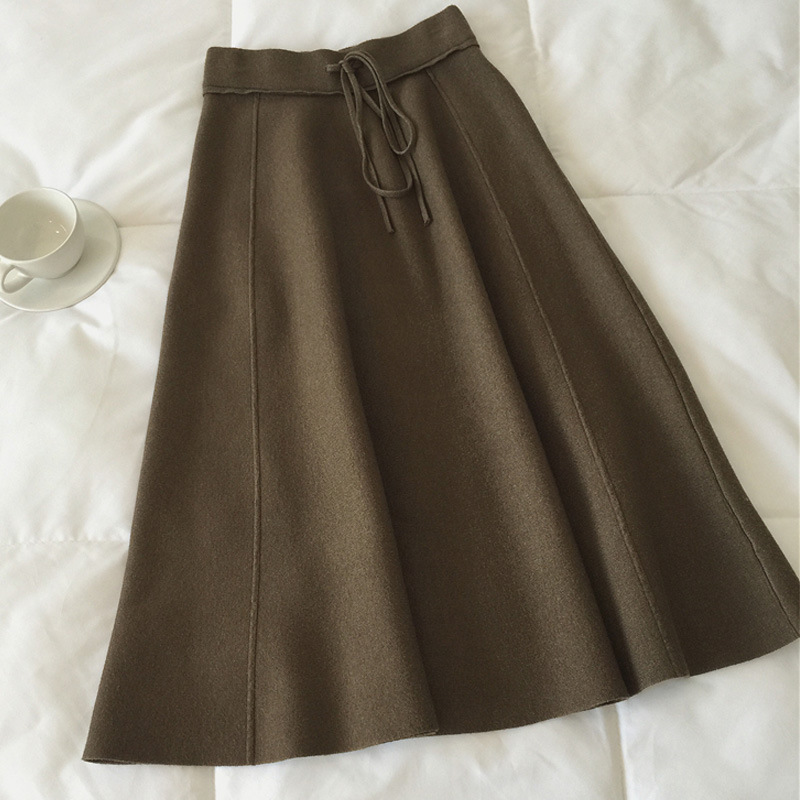 All-match High Waist Slim Mid-length Knitted A-line Umbrella Skirt