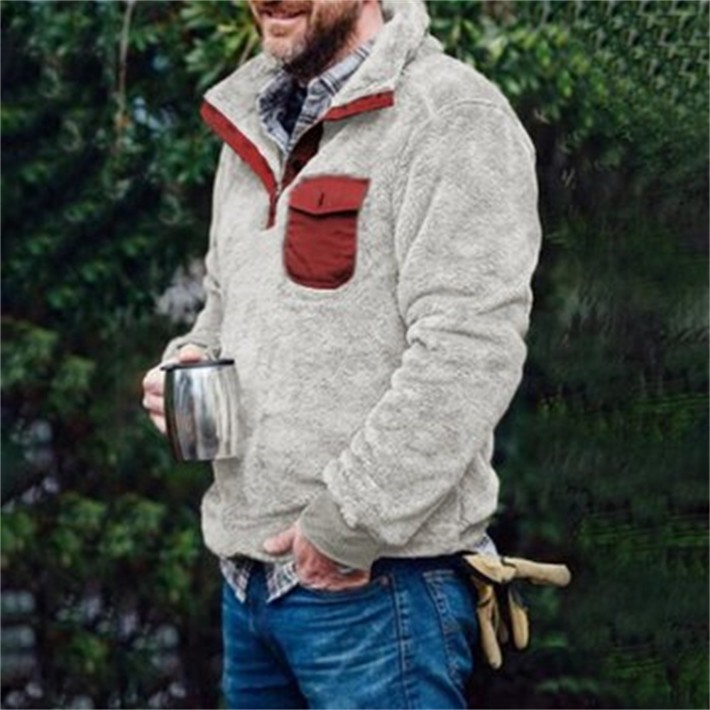 Autumn And Winter Casual Button Pocket Flannel Plush Men's Sweater