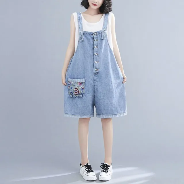 Fat Mm Artistic Style Embroidered Denim Suspenders Blue - Shop at LoveMi