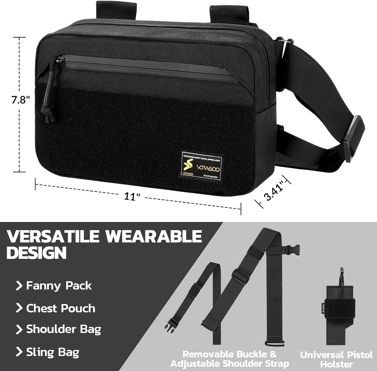 Tactical EDC Waist Bag for Outdoor Activities. Premium materials - The VOTAGOO combat fanny pack is well-made from water-resistant 1000D nylon and featuring a robust reinforced buckle. This rugged and durable design ensures optimal protection and reliabil