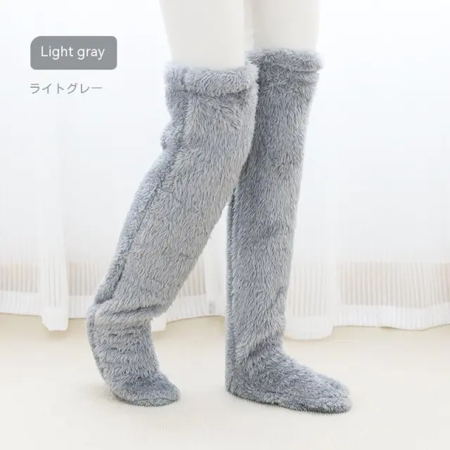 Over Knee High Fuzzy Long Socks Winter Warm Cold Leg Knee Joint Cold proof Stockings Home Floor Sleeping Socks Silver - Shop at LoveMi