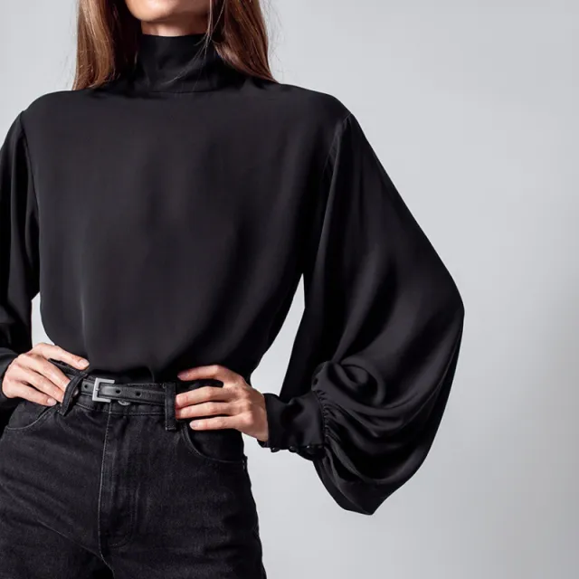 Long Sleeve High Waist Elegant Lantern Black - Shop at LoveMi