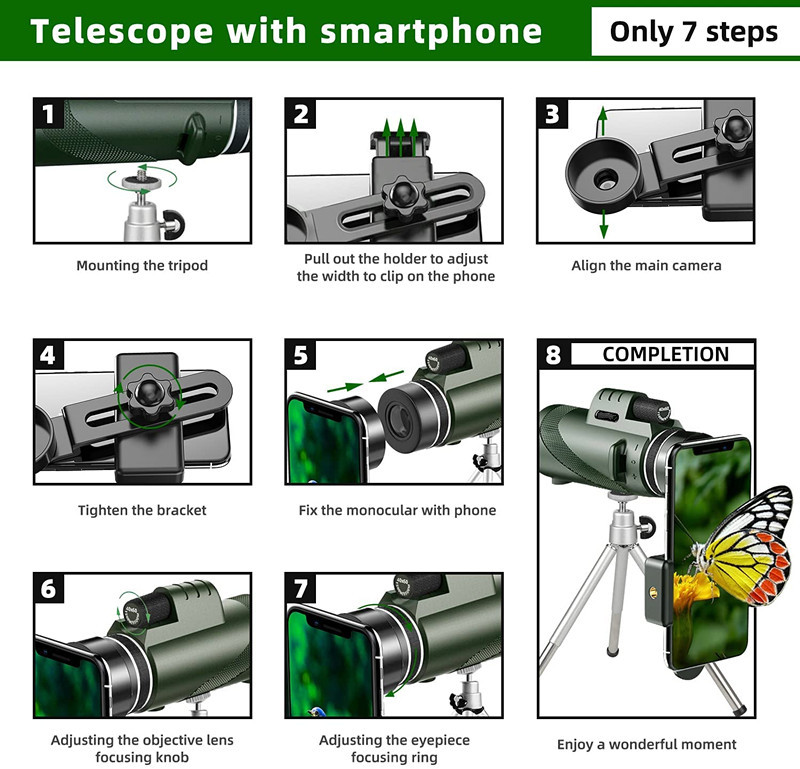 Mobile Phone Camera 40x60 Green Monocular HD - Image 6