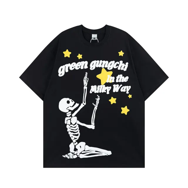 American Street Sweet Cool Letter Foaming Printing Short Sleeve E17 Black - Shop at LoveMi