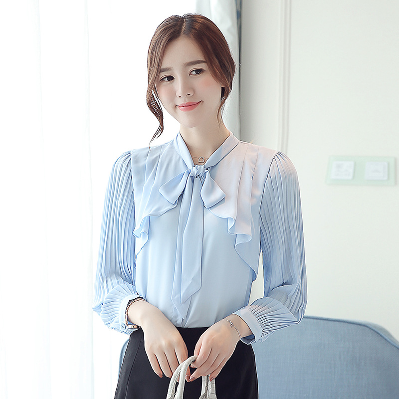 Title 7, Bowknot Chiffon Shirt Solid Color All-match