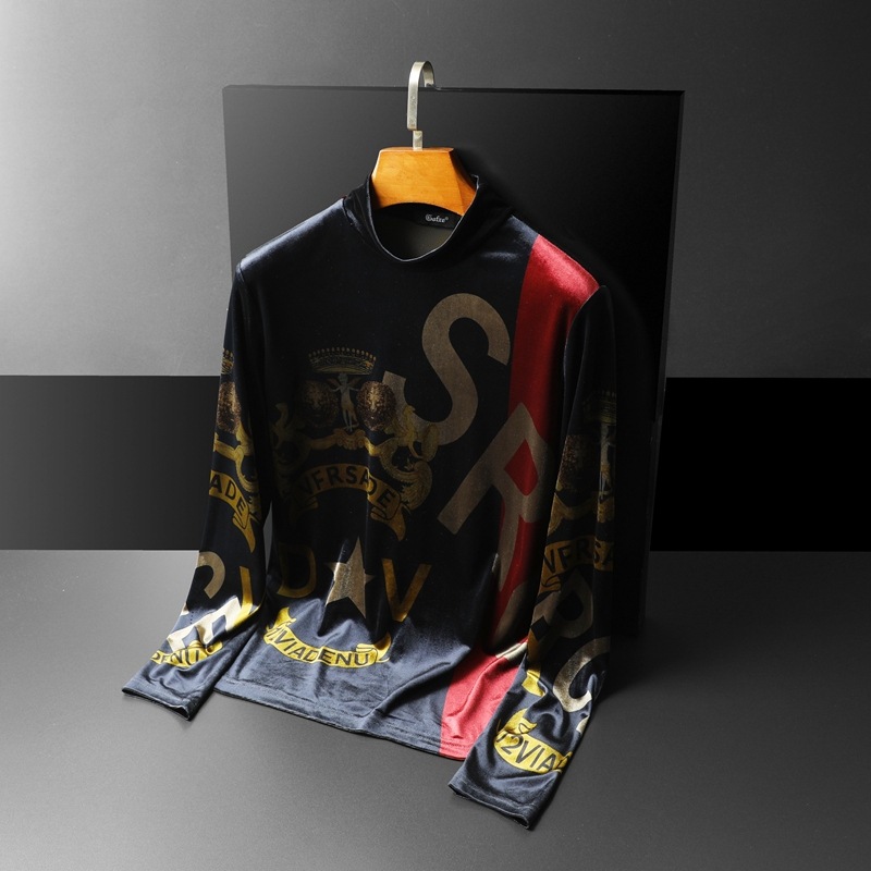 Korean Velvet Color Men's Stand Collar Bottoming Shirt