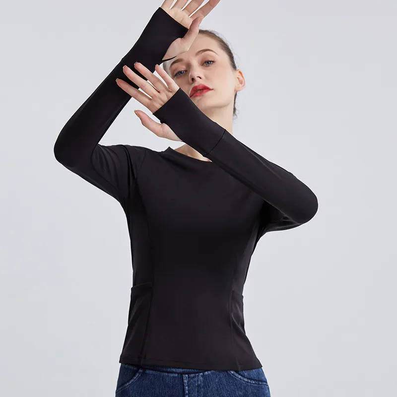 Double Pocket Track Top Running Fitness Tracksuit - Black