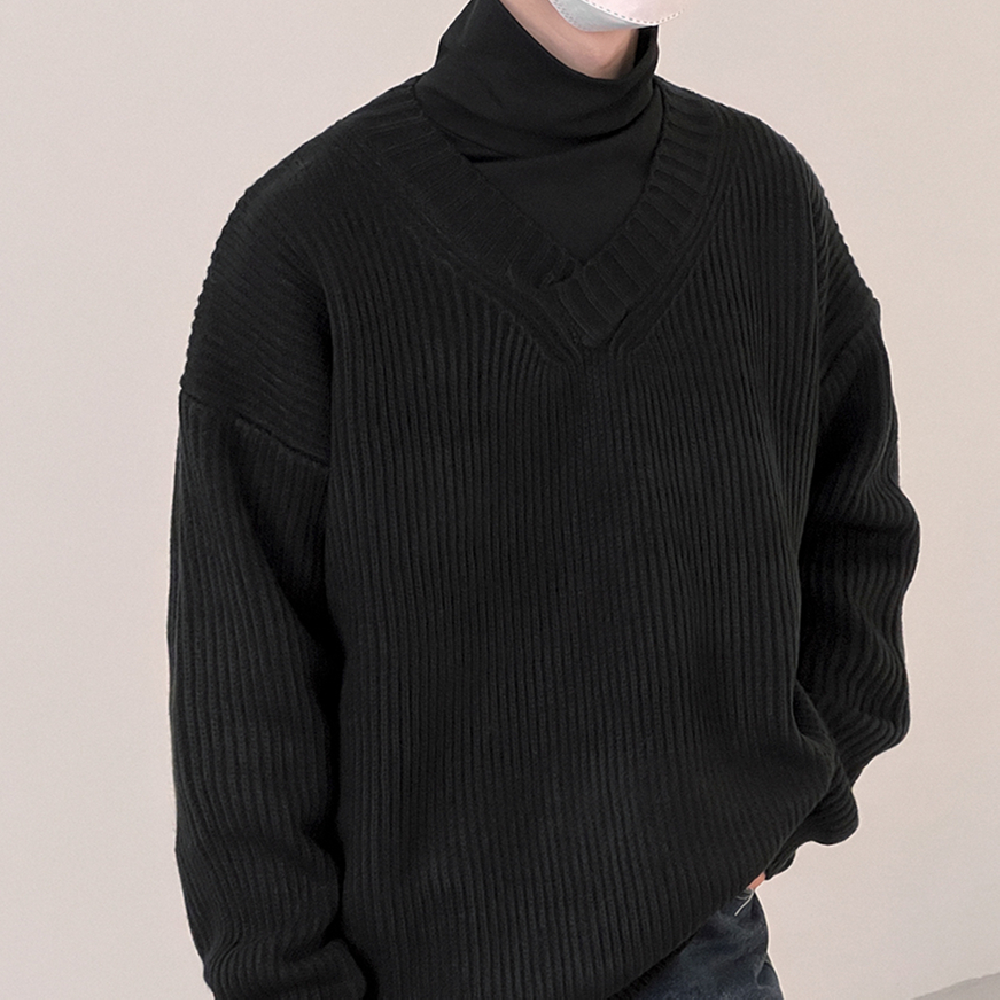 Fashion V-neck Sweater Men's Long Sleeve