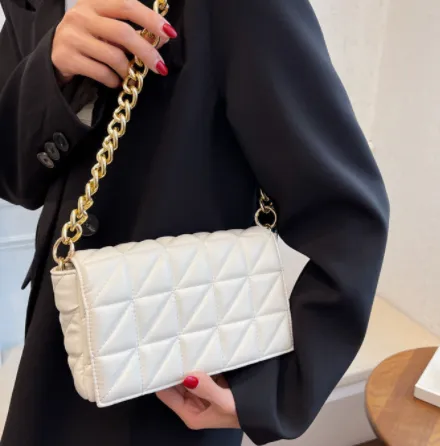 Vintage Chain Armpit Bag Soft Leather Quilted Shoulder Bag Beige - Shop at LoveMi