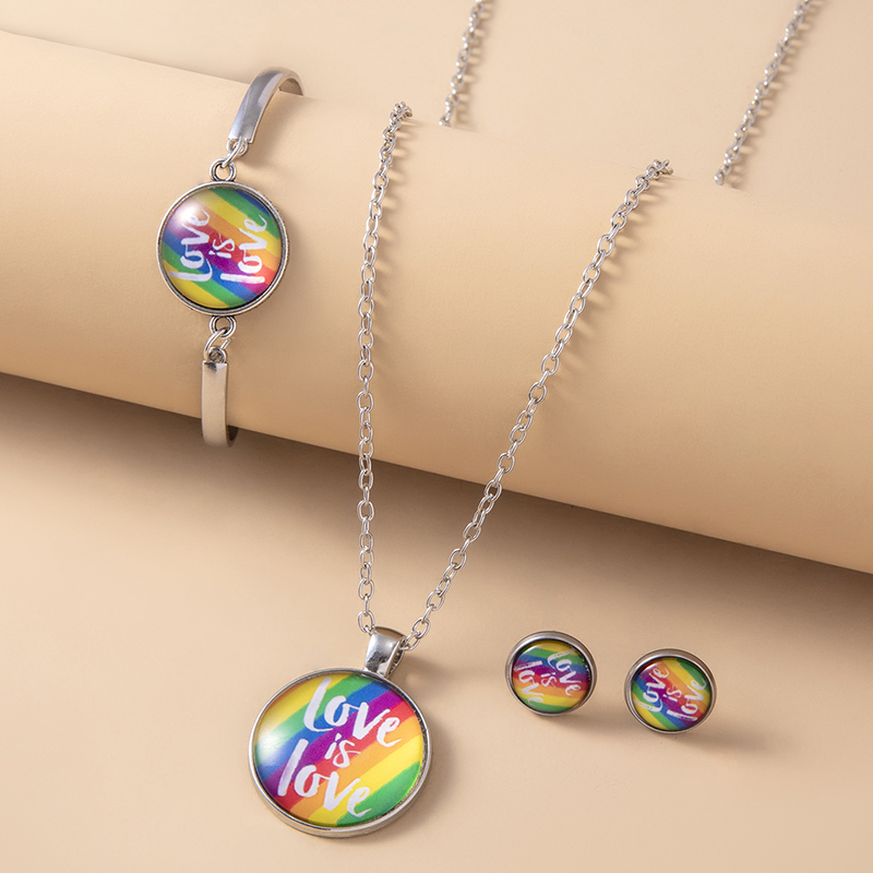 LGBT Pride Love Is Love Jewelry Set Rainbow Flag Glass Necklace Earrings Bracelets Lesbian Gay Bisexual Transgender Jewellery