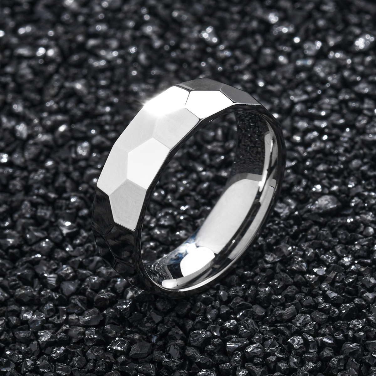 Title 3, Mens Irregular Polished Diamond Titanium Steel...