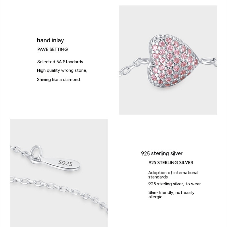Women's Sterling Silver Diamond Inlaid Heart Bracelet