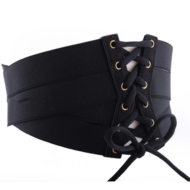 Cross Elastic Waist Repair Tying Rope Wide Belt, Elastic Waistband For Ladies - Black