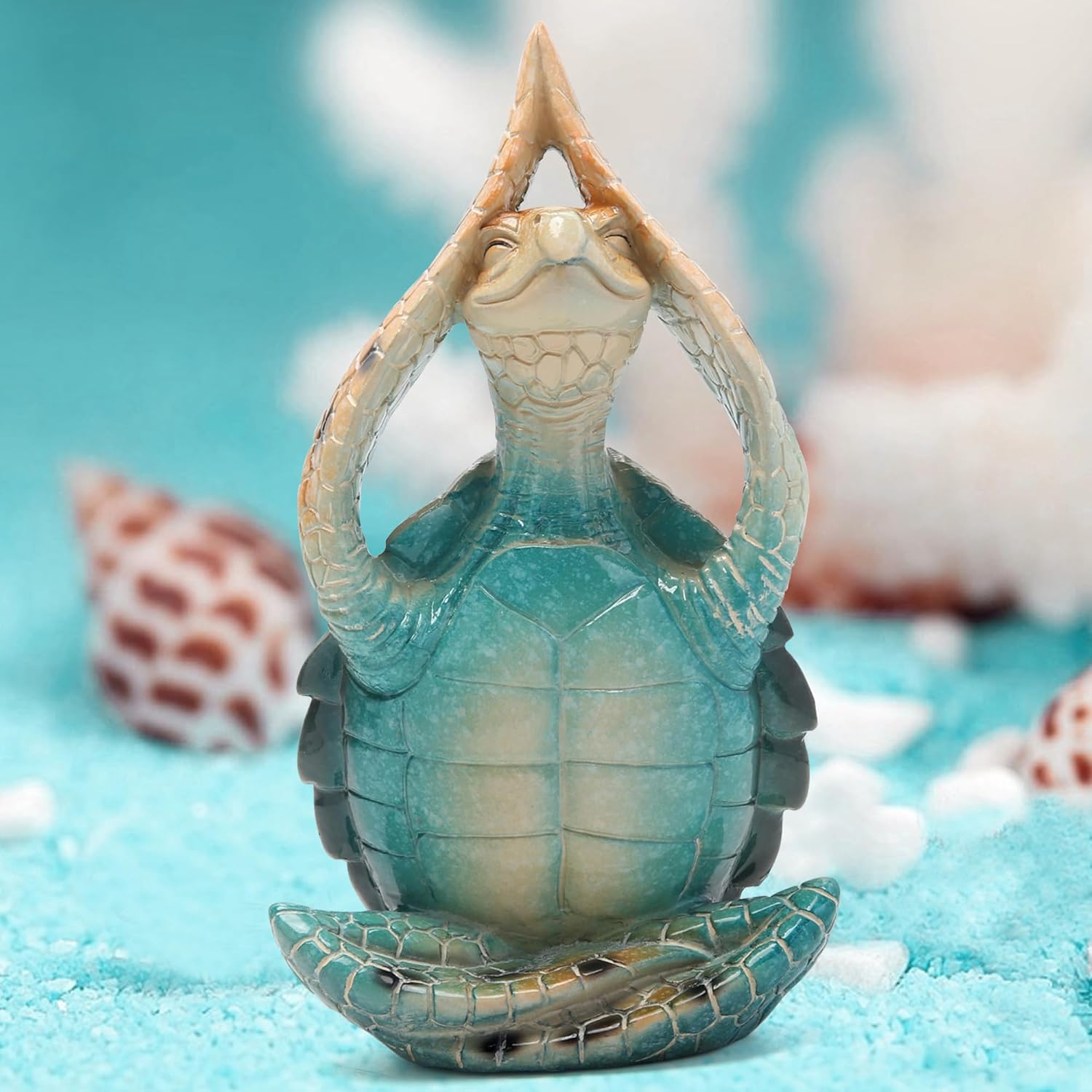 Sea Turtle Meditation Yoga Decor Garden Figurine Sea Turtle Meditating Coastal Beach Decorations Zen Yoga Resin Statue For Home Office Decorations Put The Palm Separate - Image 2