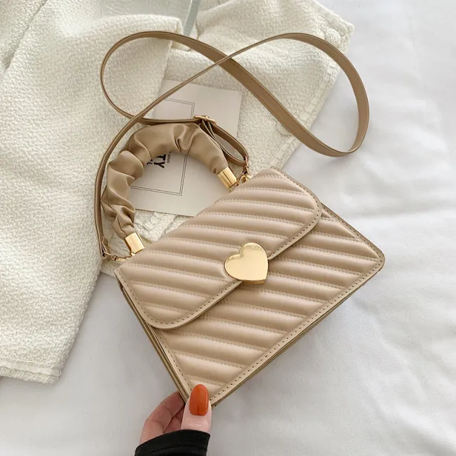 Women Handbags Fashion Chain Shoulder Bags With Love Metal Design Khaki - Shop at LoveMi