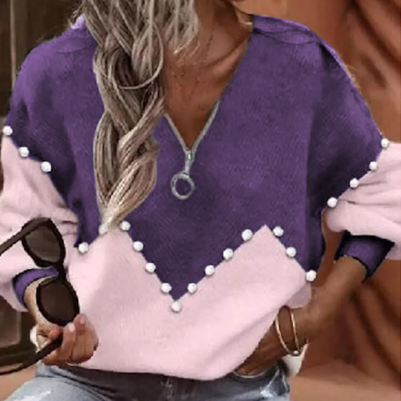 Zipper Stick Ball Knitted Foreign Trade Sweater Women Blouse