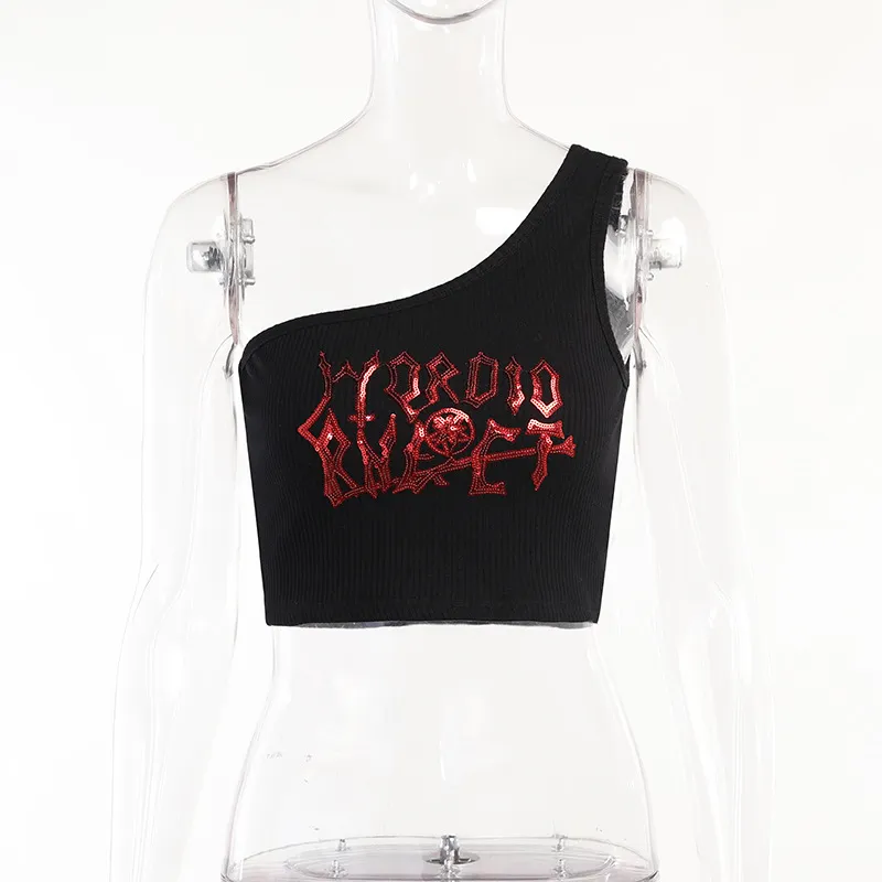 Dark Irregular Cropped Strap Top Women's - Black
