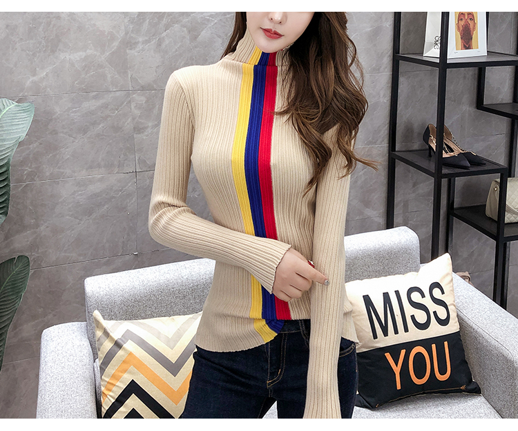Turtleneck Cashmere Slim Pullover Knitted Padded Sweater