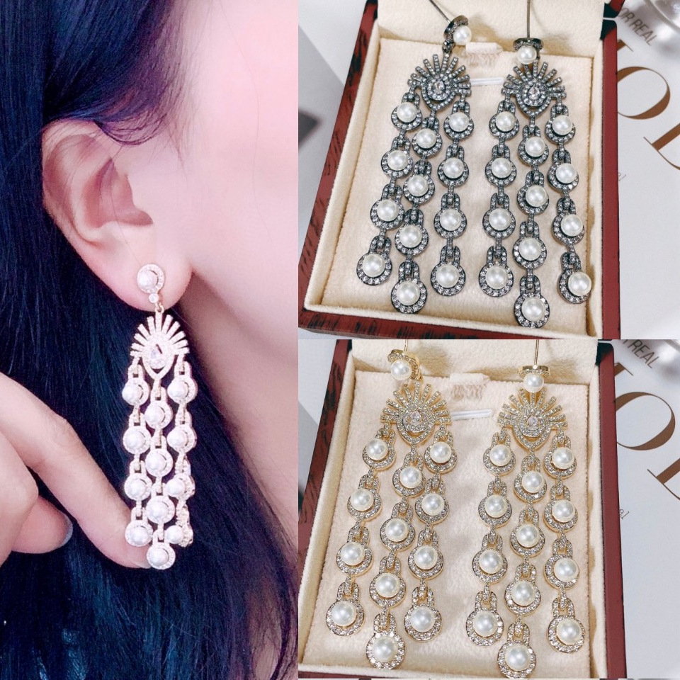 Micro Inlay Zircon Style Beaded Fringe Earrings — foto 5