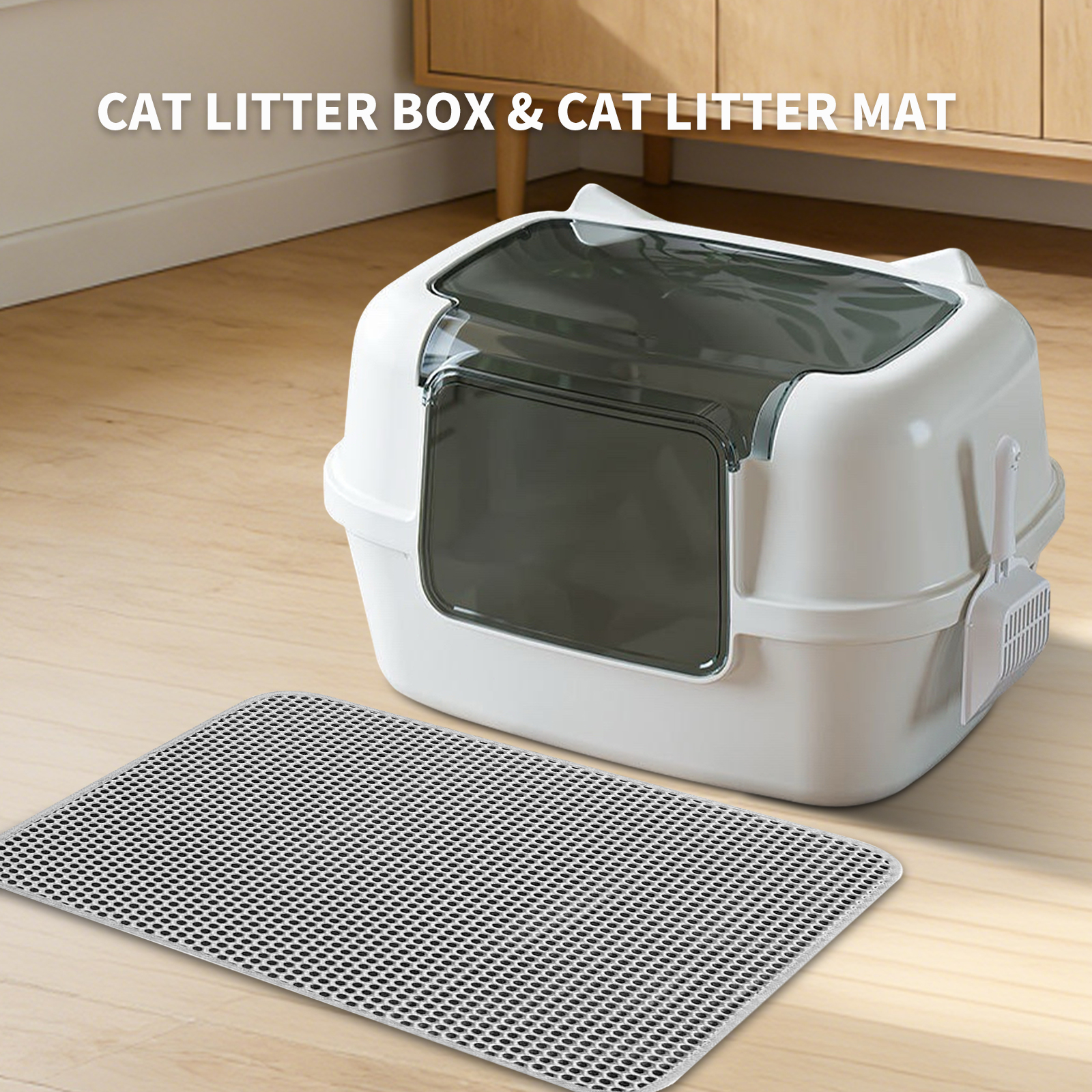Extra Large Cat Ear Fully Enclosed Cat Litter Box, With Free Scoop & Litter Mat, Anti-Splash & Anti-Tracking Odor Locking, For Large Cats & Multi-Cat Households