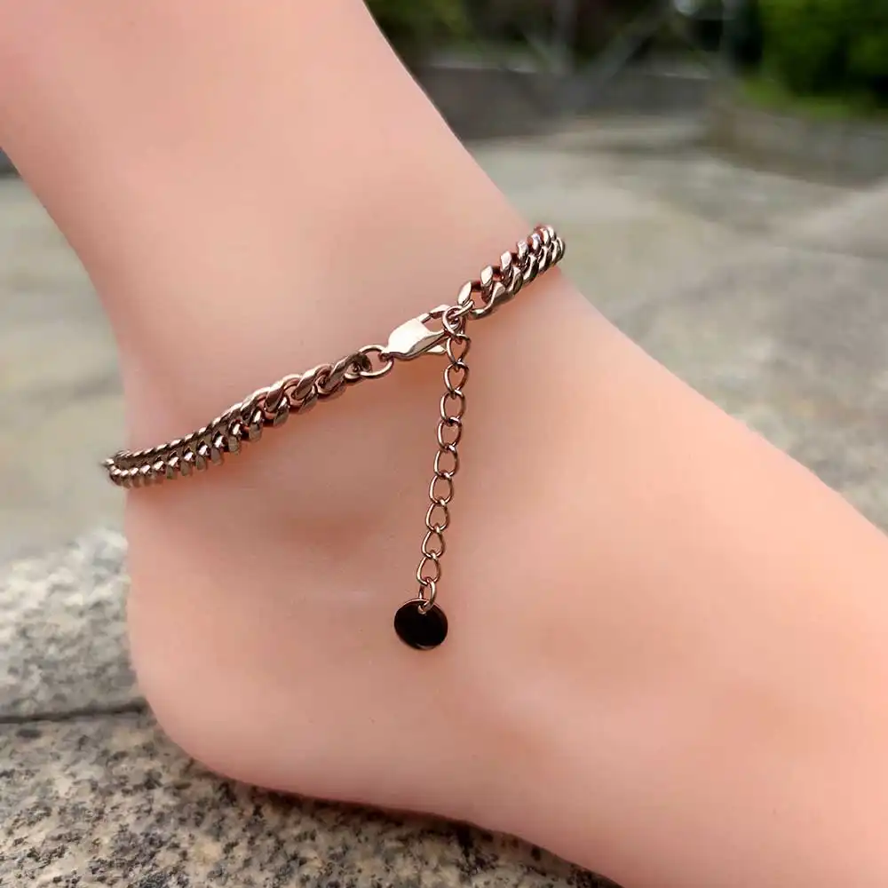 Stainless Steel Sun Buckle Hip Hop Cuban Anklet