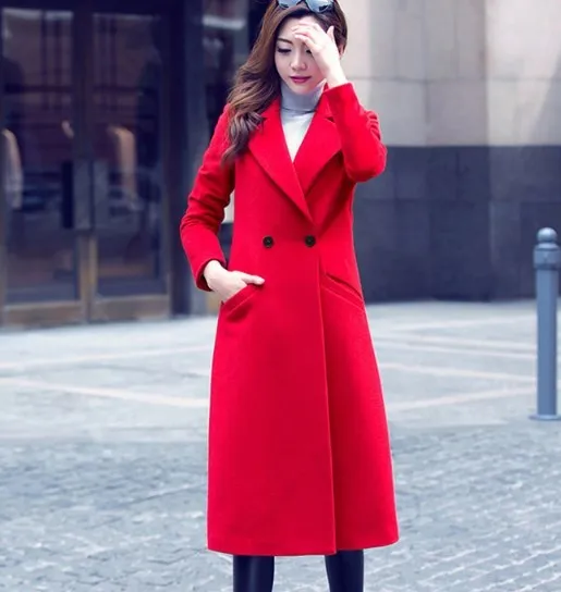 Thickened Plus Size Woolen Coat Temperament Thin Woolen Coat - Red