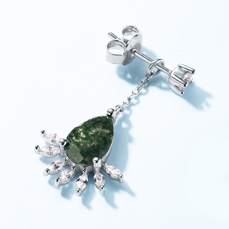 S925 Silver Green Moss Earrings For Women
