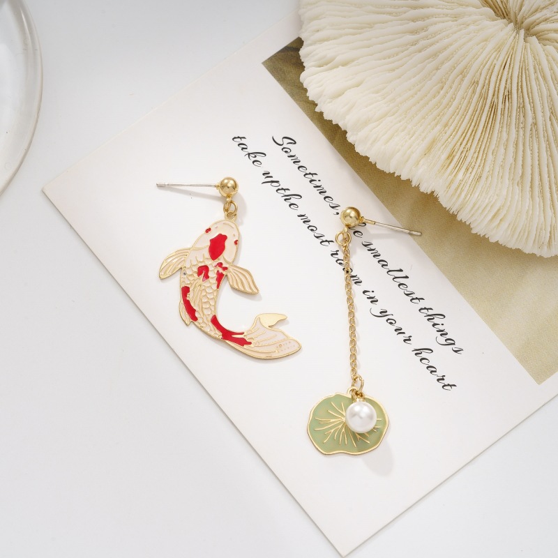 Fashion Women's Long Tassel Carp Lotus Leaf Earrings