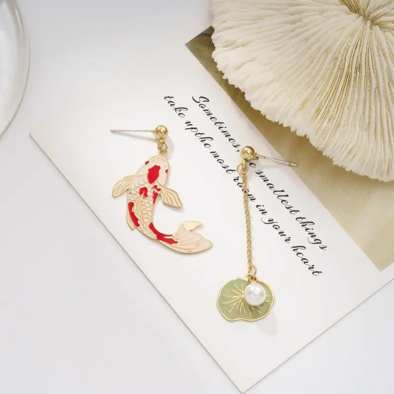 Fashion Women's Long Tassel Carp Lotus Leaf Earrings