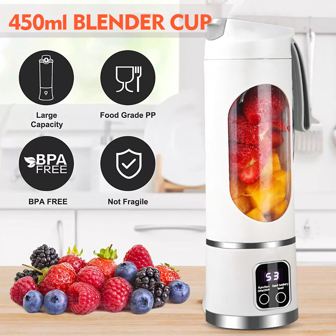 Portable USB Rechargeable Juicer Cup Electric Mixer Blender Smoothie Maker 450ml — image 10