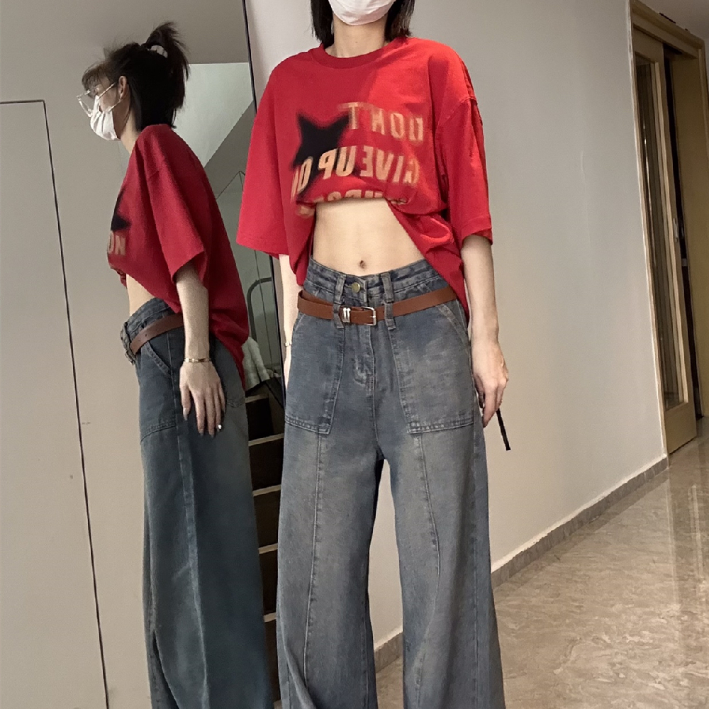 Washed Vintage Straight Leg Jeans Female