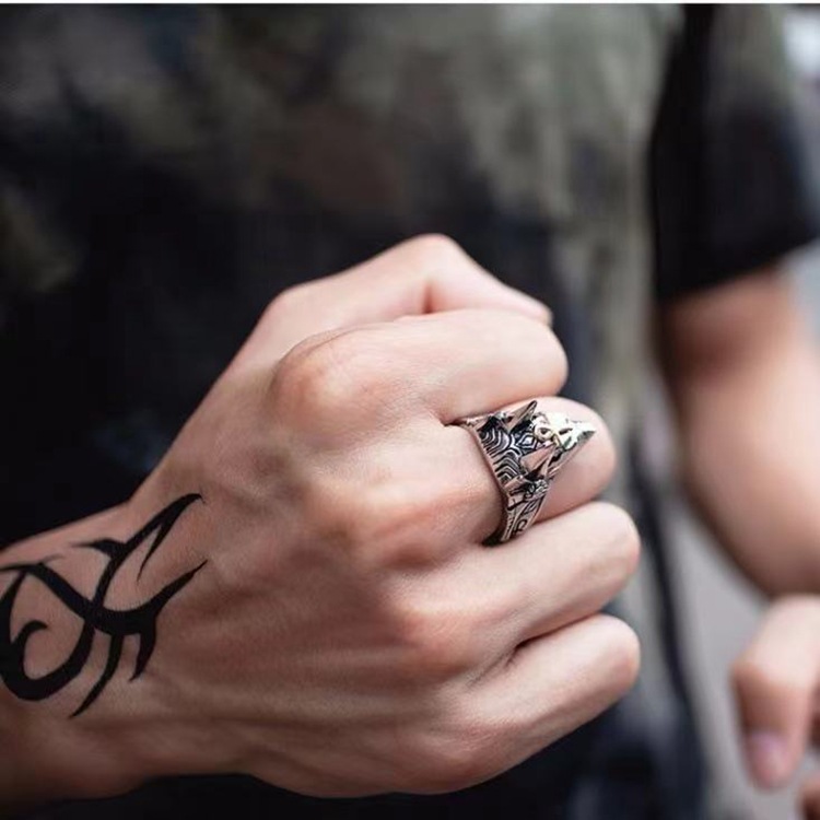 خاتم مرساة البحرية بتصميم البانك العتيق من التيتانيوم