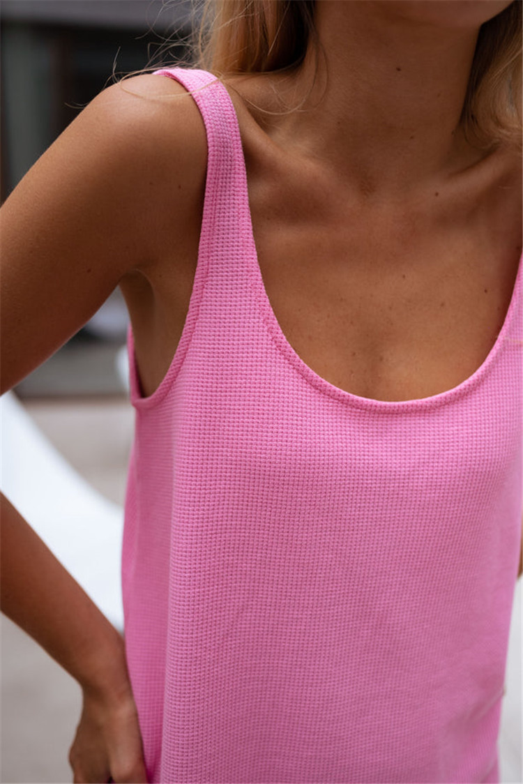 Solid Waffle Sleeveless Loose Strap Dress