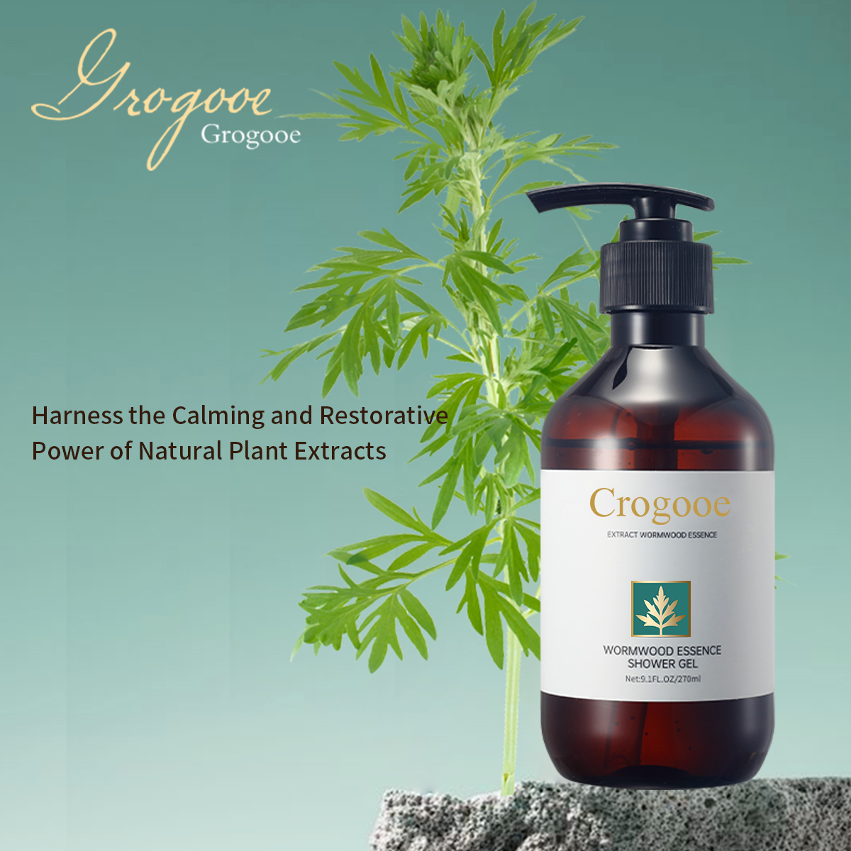 Crogooe-Herbal Shower Gel, About 77 Artemisia Extract, containing Amino Acid, Herbal Extract Skin Cleaning Body Washes