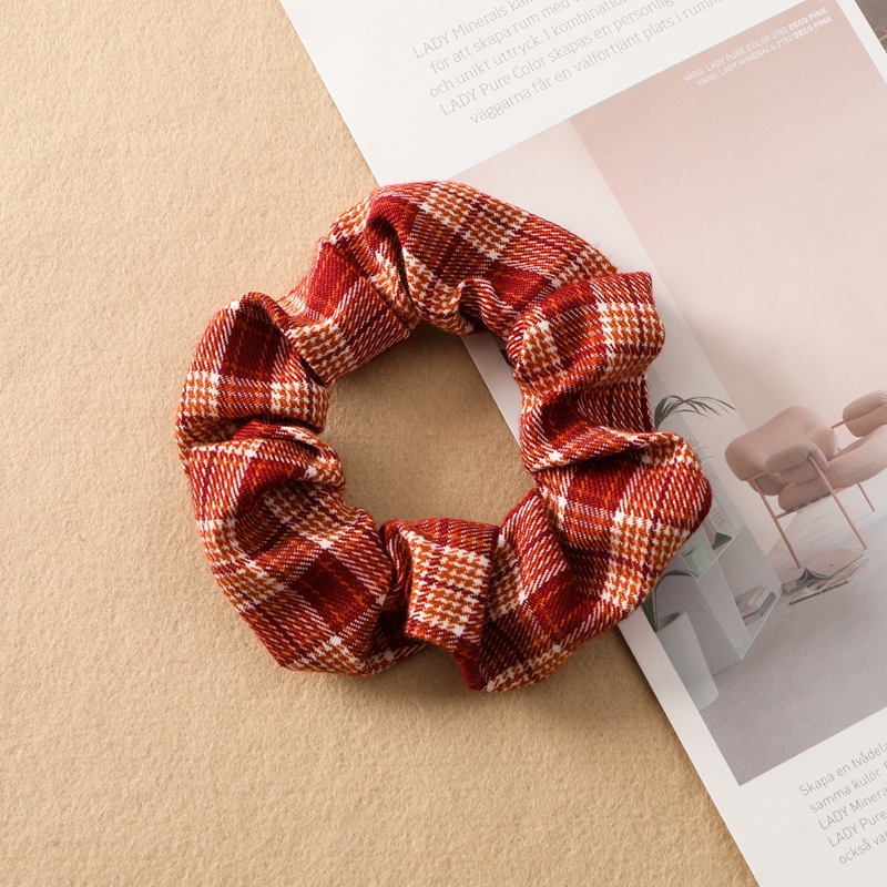 Plaid Print Large Intestine Ring Women's Hair Tie Orange Red - Shop at LoveMi